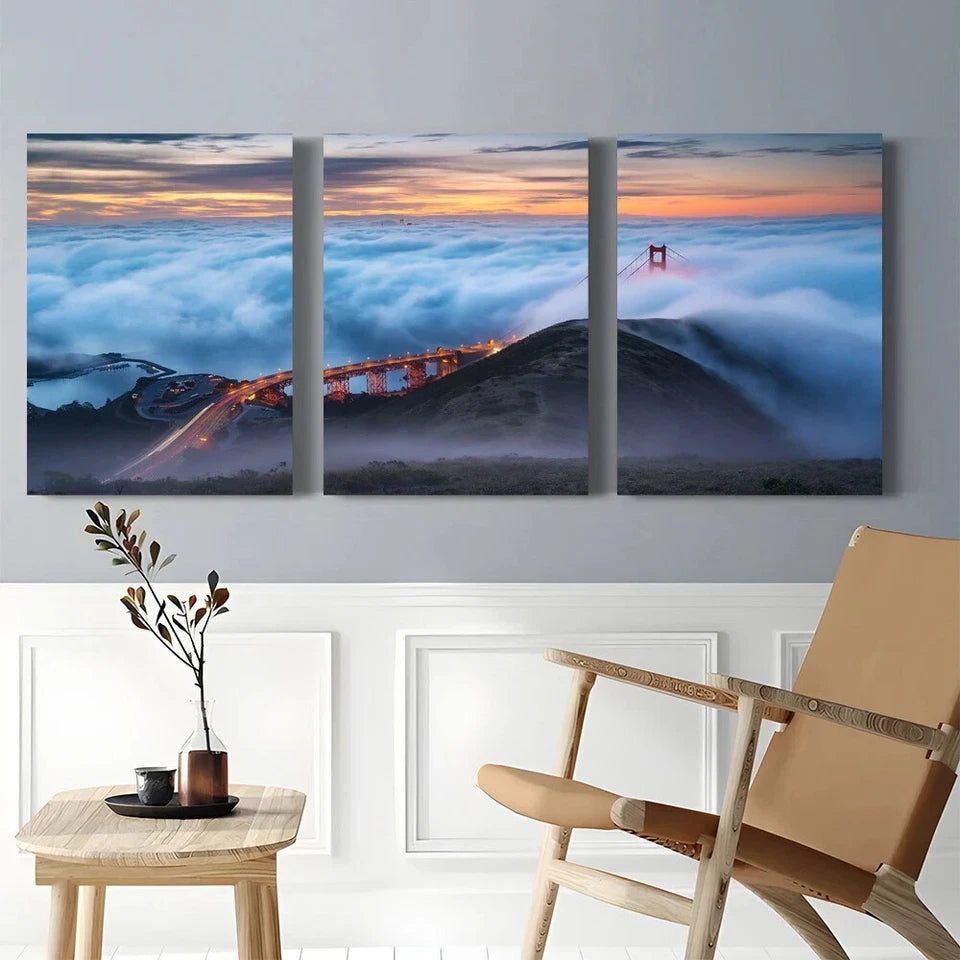 3pcs Golden Gate Bridge at Sunset Metal Print Ready to Hang Art
