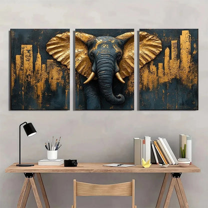 3pcs Abstract Animal Theme Golden Accents Metal Print Ready to Hang Art