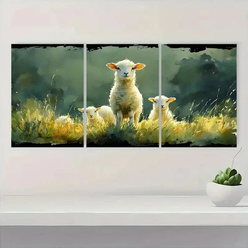 3pcs Irish Landscape Watercolor Lamb YU Wall Art Set Canvas Unframed - High Quality Print 100% Australian Made Wall Canvas
