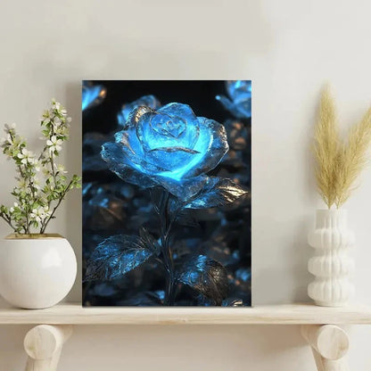 Elegant Blue Rose Painting Blue 40x60cm Metal Print Ready to Hang