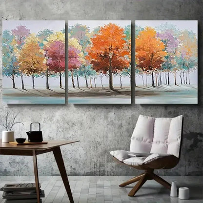 3pcs Vibrant Autumn Tree Fall Leaves Metal Print Ready to Hang Art