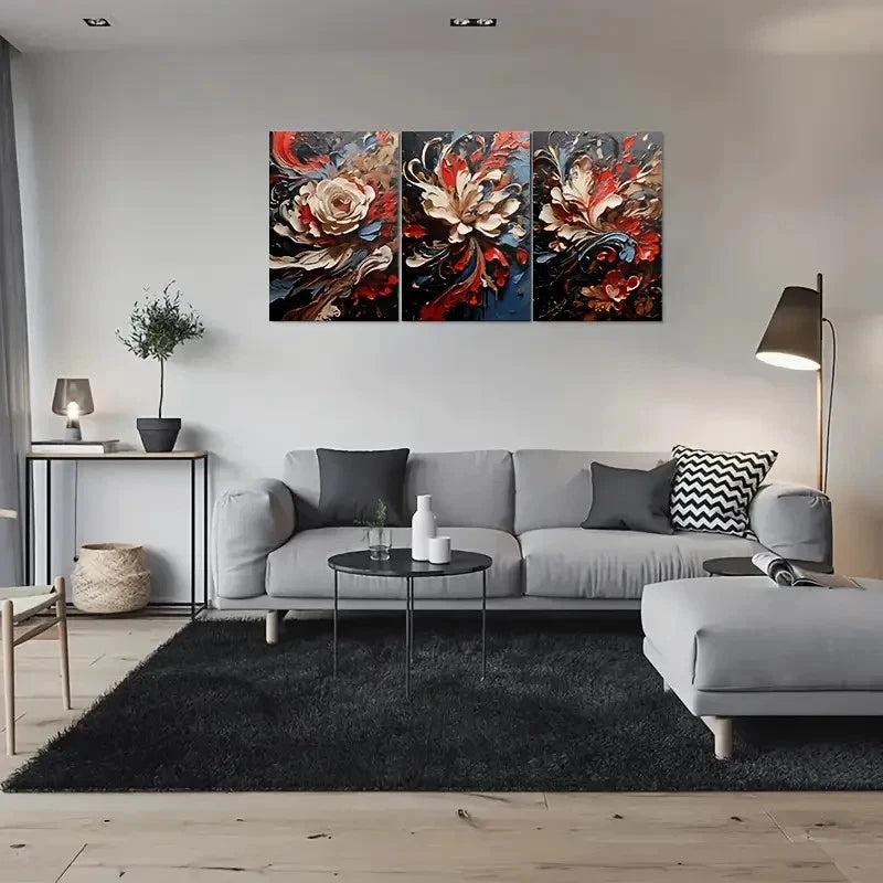 3pcs Modern Abstract Floral White Blue Wall Art Set Canvas Framed 60x90cm - High Quality Print 100% Australian Made Wall Canvas Ready to Hang