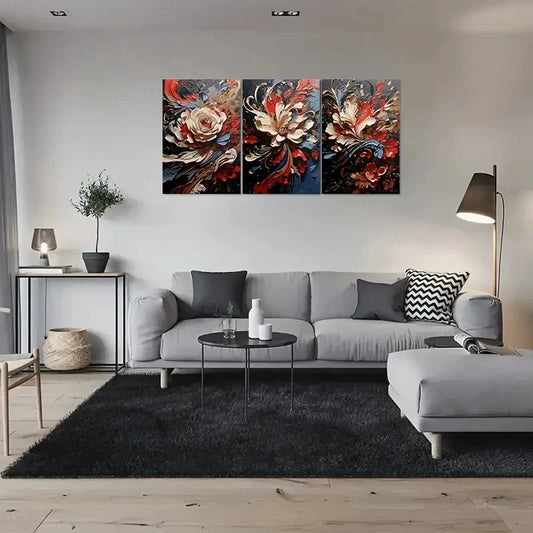 3pcs Modern Abstract Floral White Blue Wall Art Set Canvas Framed 60x90cm - High Quality Print 100% Australian Made Wall Canvas Ready to Hang