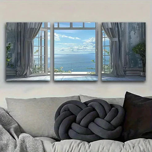 3pcs Ocean View Room Decor Wall Art Set Canvas Unframed - High Quality Print 100% Australian Made Wall Canvas