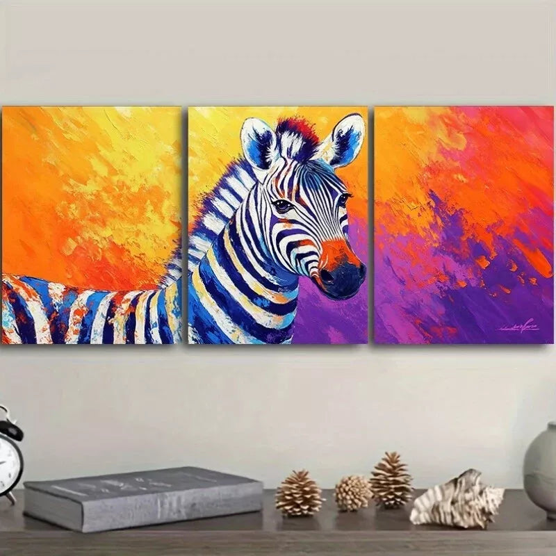 3pcs Modern Art Deco Zebra Canvas Animal Wall Art Set Canvas Framed 50x70cm -  High Quality Print 100% Australian Made Wall Canvas Ready to Hang