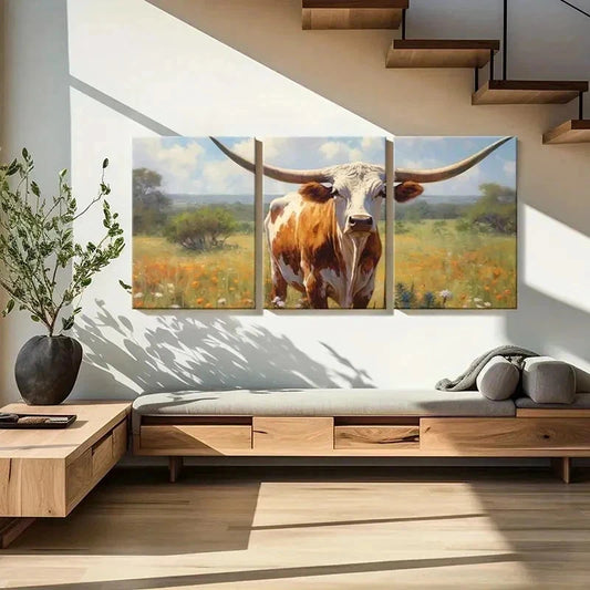 3pcs Vintage Country Animal Cow Decor Wall Art Set Canvas Framed 40x60cm - High Quality Print 100% Australian Made Wall Canvas Ready to Hang