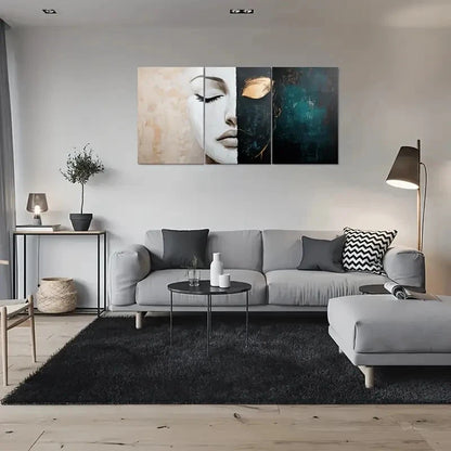 3pcs Teal Beige & Black Abstract Designs Metal Print Ready to Hang Art