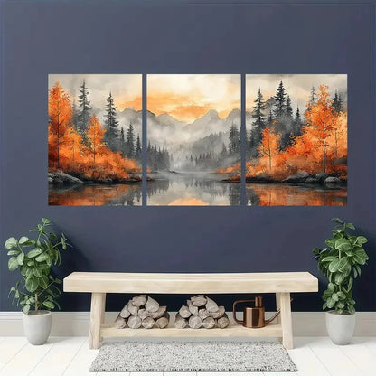 3pcs Rainy Day Landscape with Mountains Metal Print Ready to Hang Art