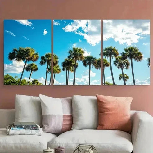 3pcs Vibrant Palm Tree & Blue Sky Prints Perfect Wall Art Set Canvas Unframed – High Quality Print 100% Australian Made Wall Canvas