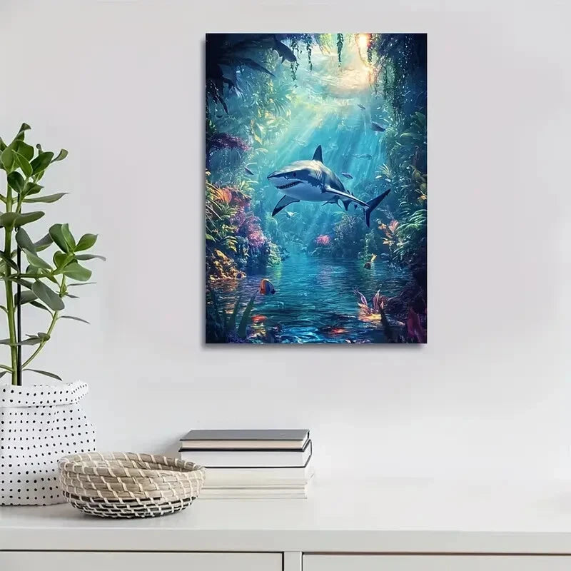 Sunlit Jungle Scene with Rainbow Reflections 40x60cm Metal Print Ready to Hang