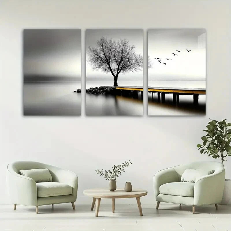3pcs Seaside Birds and Trees Modern Classic Metal Print Ready to Hang Art