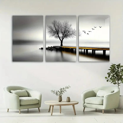 3pcs Seaside Birds and Trees Modern Classic Metal Print Ready to Hang Art