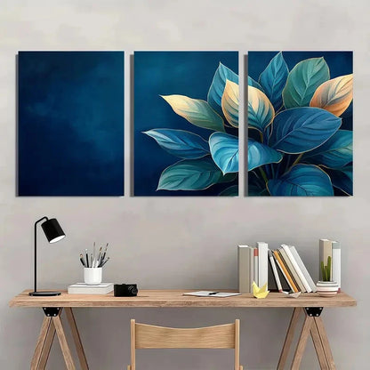 3pcs Vibrant Blue & Golden Calathea Perfect Wall Art Set Canvas Framed 40x60cm - High Quality Print 100% Australian Made Wall Canvas Ready to Hang