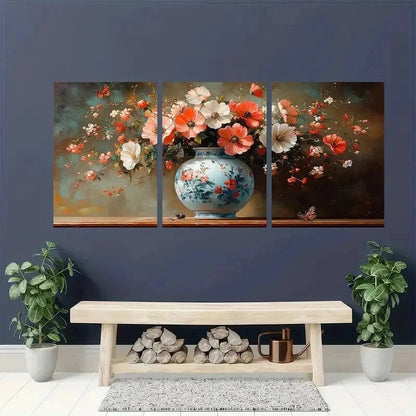 3pcs Pink & White Flowers Butterflies Wall Art Set Canvas Framed 40x60cm - High Quality Print 100% Australian Made Wall Canvas Ready to Hang