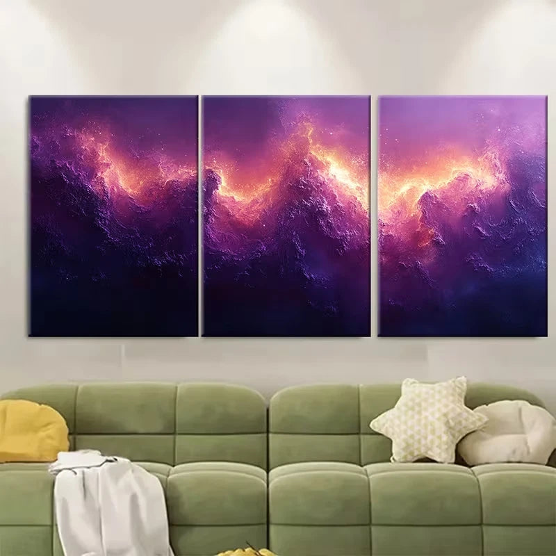3pcs Vibrant Purple Abstract Arts Metal Print Ready to Hang Art