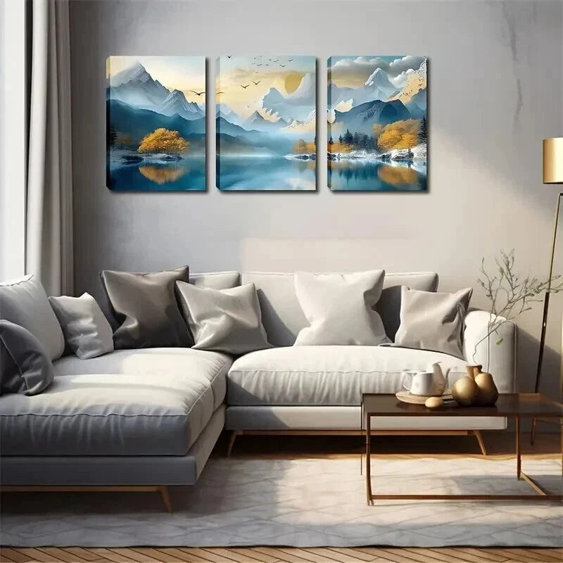 3pcs Mountains & Serene Lakeside Landscape Wall Art Set Canvas Framed 40x60cm - High Quality Print 100% Australian Made Wall Canvas Ready to Hang