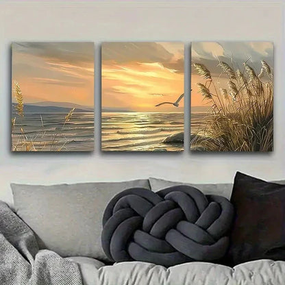 3pcs Seaside Sunset Landscape Wall Art Set Canvas Unframed - High Quality Print 100% Australian Made Wall Canvas