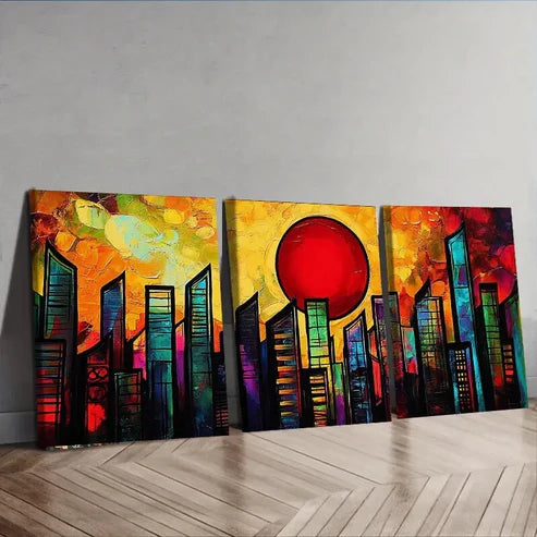 3pcs Abstract Cityscape Darkness Color Perfect Wall Art Set Canvas Unframed - High Quality Print 100% Australian Made Wall Canvas
