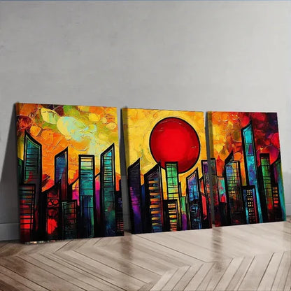 3pcs Abstract Cityscape Darkness Color Perfect Wall Art Set Canvas Unframed - High Quality Print 100% Australian Made Wall Canvas