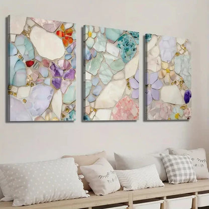 3pcs Colorful Texture Mural Mosaic Floral Wall Art Set Canvas Unframed - High Quality Print 100% Australian Made Wall Canvas