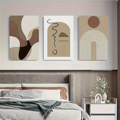 3pcs Abstract Beige Geometric Earth Tones Metal Print Ready to Hang Art
