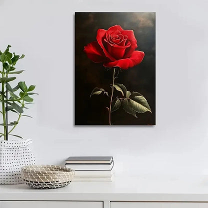 Vibrant Red Rose Painting 40x60cm Metal Print Ready to Hang