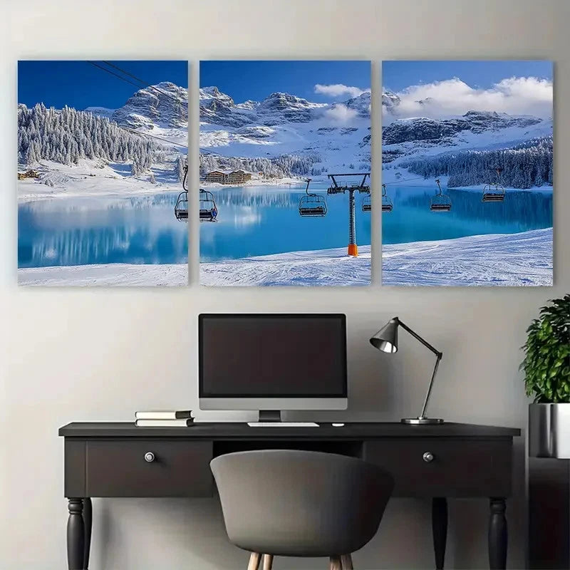 3pcs Margins Ski Resort Travel Resort Perfect Wall Art Set Canvas Framed 40x60cm - High Quality Print 100% Australian Made Wall Canvas Ready to Hang