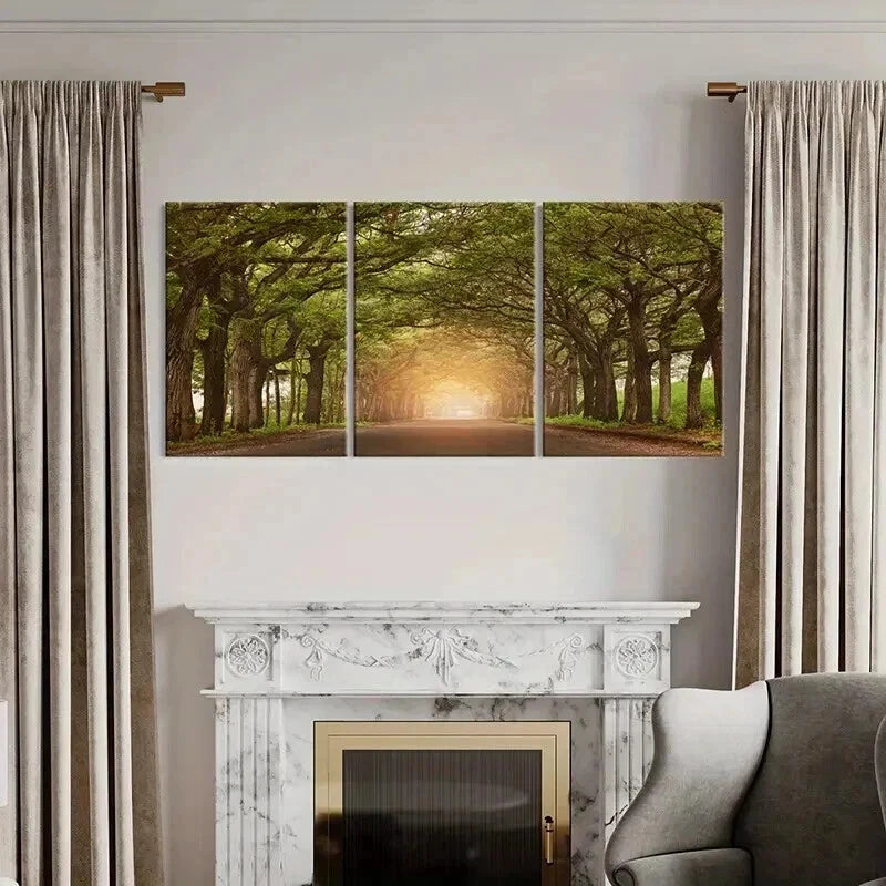 3pcs Sunshine Through Trees Roads Modern Wall Art Set Canvas Framed 40x60cm - High Quality Print 100% Australian Made Wall Canvas Ready to Hang