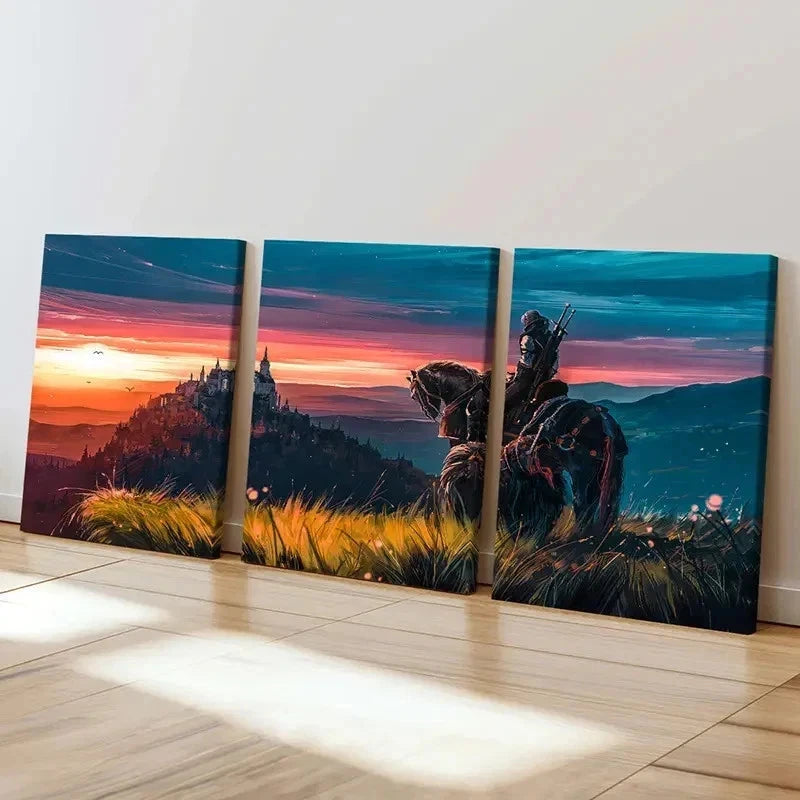 3pcs The Witcher Game Character Painting Wall Art Set Canvas Framed 40x60cm - High Quality Print 100% Australian Made Wall Canvas Ready to Hang