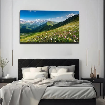 Wildflowers On The Alps Wall Art Canvas Office Home Room Framed 120x60cm