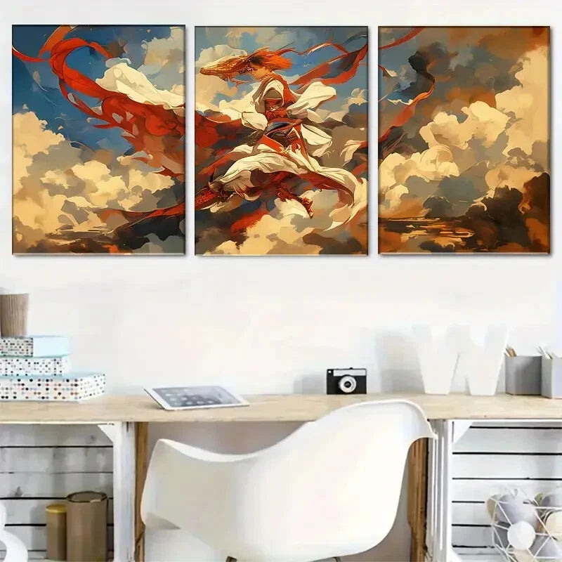 3pcs Epic Skyborne Fighter with Flowing Perfect Wall Art Set Canvas Framed 40x60cm - High Quality Print 100% Australian Made Wall Canvas Ready to Hang