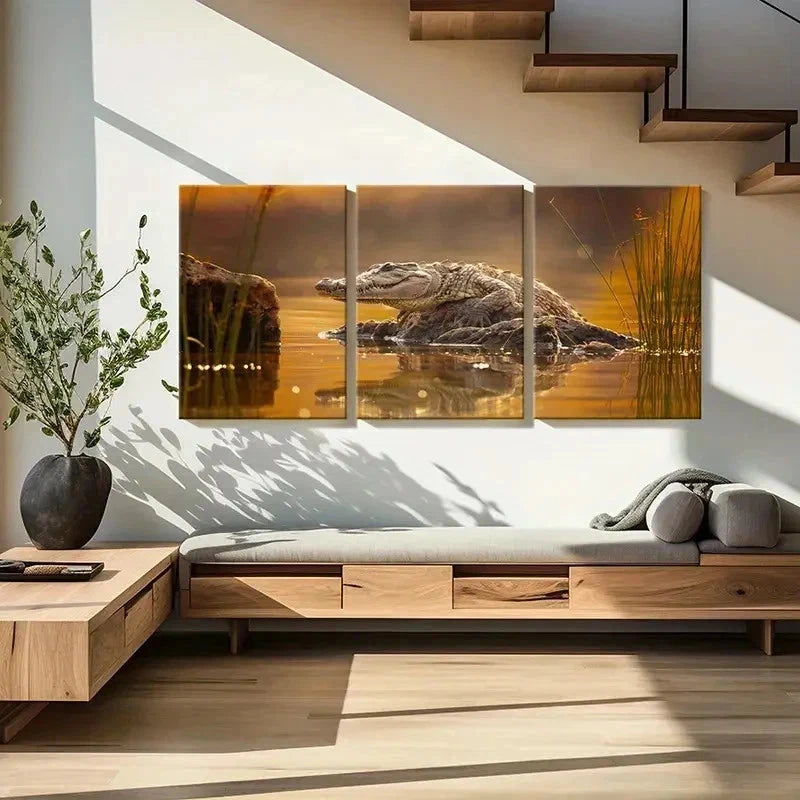 3pcs Wildlife Crocodile Modern Decoration Wall Art Set Canvas Framed 40x60cm - High Quality Print 100% Australian Made Wall Canvas Ready to Hang