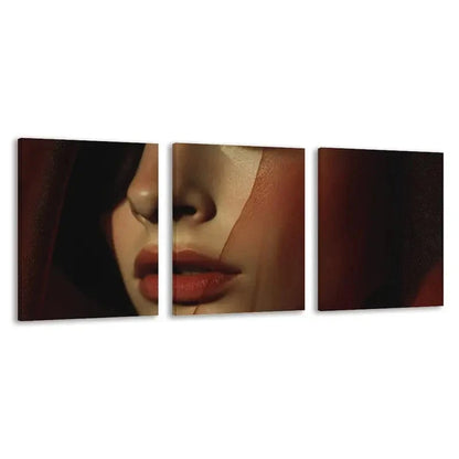 3pcs Woman Portrait with Dark Hair & Red Lips  Wall Art Set Canvas Framed 60x90cm - High Quality Print 100% Australian Made Wall Canvas Ready to Hang