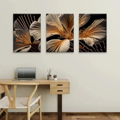 3pcs Elegant Gold and White Floral Wall Art Set Canvas Framed 50x70cm - High Quality Print 100% Australian Made Wall Canvas Ready to Hang
