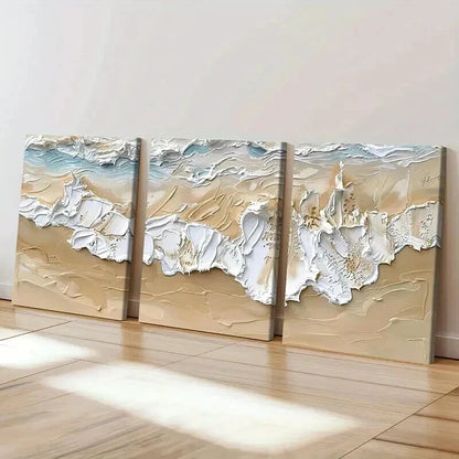 3pcs Abstract Ocean Waves Coastal Textured Wall Art Set Canvas Framed 50x70cm - High Quality Print 100% Australian Made Wall Canvas Ready to Hang