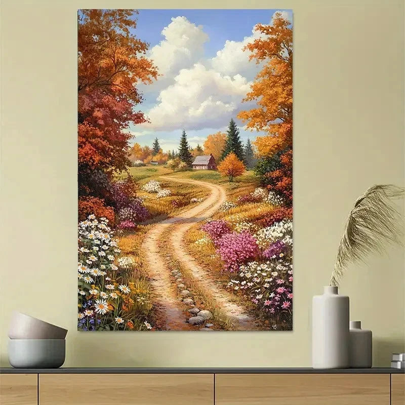 Autumn Country Road Foliage Landscape Poster 40x60cm Metal Print Ready to Hang