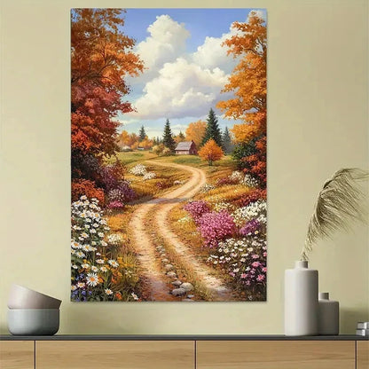 Autumn Country Road Foliage Landscape Poster 40x60cm Metal Print Ready to Hang