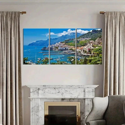 3pcs Seaside City Coastline Sea Scenery Wall Art Set Canvas Framed 40x60cm - High Quality Print 100% Australian Made Wall Canvas Ready to Hang