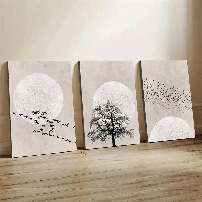 3pcs Sun Silhouette Prints, NordicWall Art Set Canvas Framed 40x60cm - High Quality Print 100% Australian Made Wall Canvas Ready to Hang