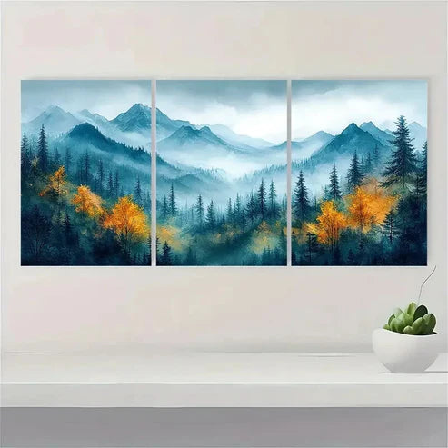 3pcs Green Forest Mountain JKl Wall Art Set Canvas Unframed - High Quality Print 100% Australian Made Wall Canvas
