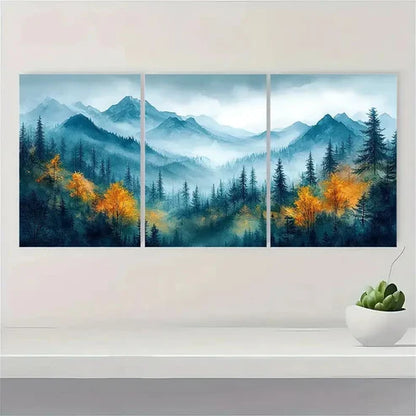 3pcs Green Forest Mountain JKl Wall Art Set Canvas Unframed - High Quality Print 100% Australian Made Wall Canvas