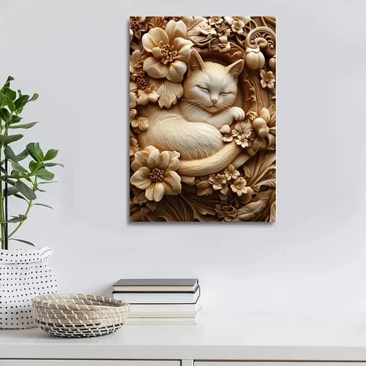 Thai Royal Cat Among Blooming Flowers 40x60cm Metal Print Ready to Hang