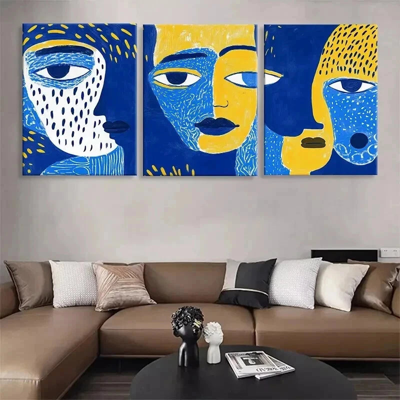 3pcs Abstract Modern Faces Portraits Perfect Wall Art Set Canvas Framed 40x60cm - High Quality Print 100% Australian Made Wall Canvas Ready to Hang
