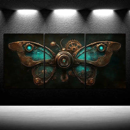 3pcs Mechanical Butterfly Blue Metal Print Ready to Hang Art