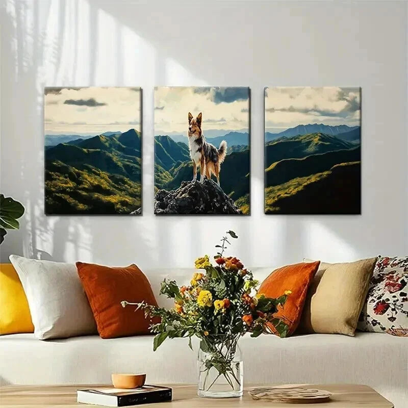 3pcs Majestic Dog Mountain Landscape Perfect Wall Art Set Canvas Framed 40x60cm - High Quality Print 100% Australian Made Wall Canvas Ready to Hang