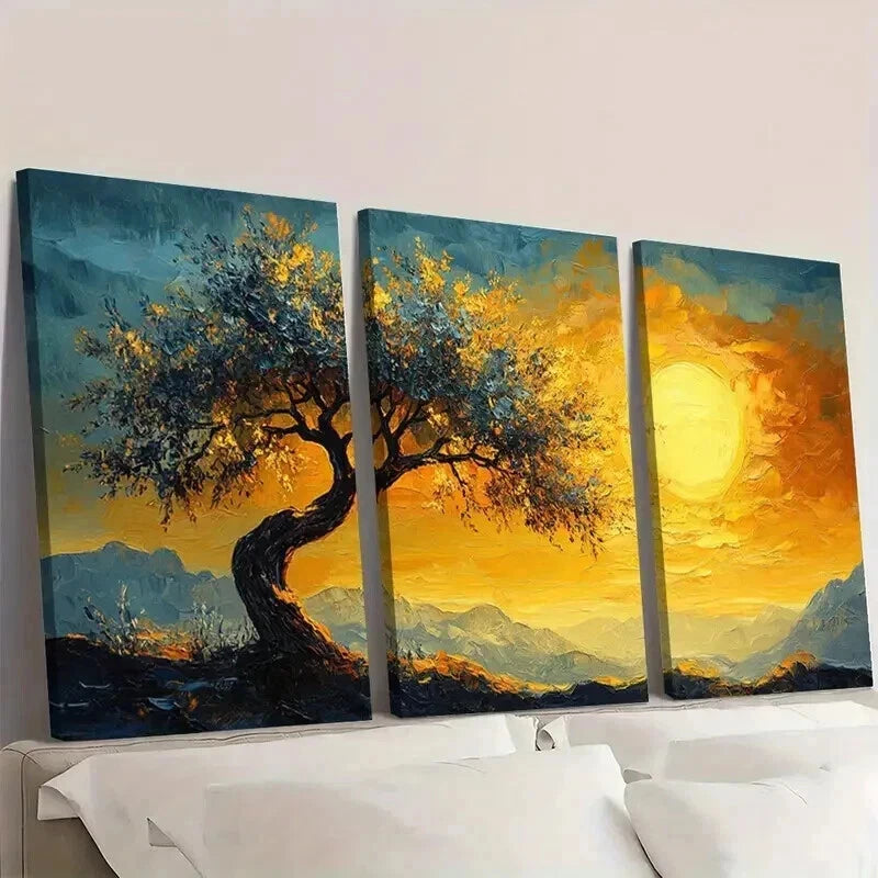 3pcs Vibrant Abstract Van Gogh Olive Tree Wall Art Set Canvas Framed 40x60cm - High Quality Print 100% Australian Made Wall Canvas Ready to Hang