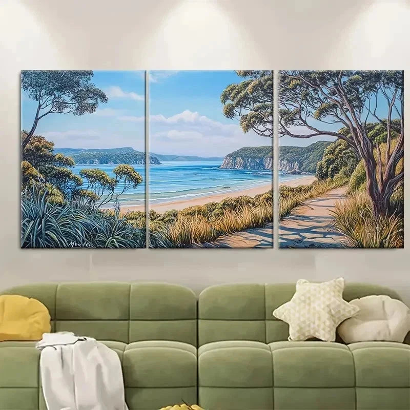 3pcs Scenic Beach & Coastal Landscape Perfect Wall Art Set Canvas Framed 50x70cm - High Quality Print 100% Australian Made Wall Canvas Ready to Hang