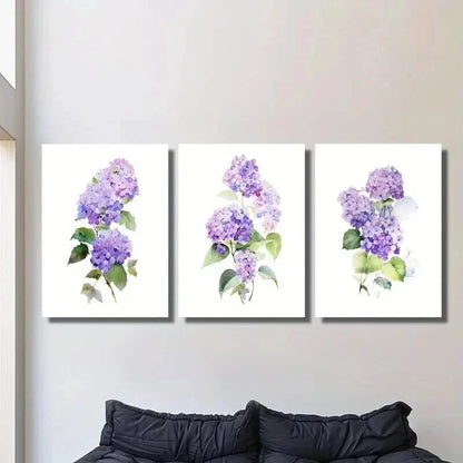 3pcs Purple Hydrangea Watercolor Floral Prints Wall Art Set Canvas Framed 40x60cm - High Quality Print 100% Australian Made Wall Canvas Ready to Hang