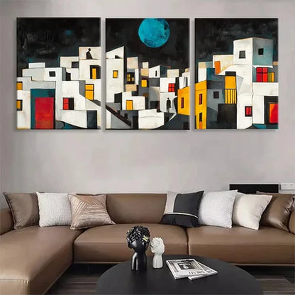 3pcs Abstract Geometric Cityscape Color Art Set Canvas Unframed - High Quality Print 100% Australian Made Wall Canvas