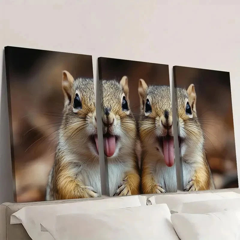 3pcs Whimsical Squirrel Playful Animal Wall Art Set Canvas Framed 40x60cm - High Quality Print 100% Australian Made Wall Canvas Ready to Hang